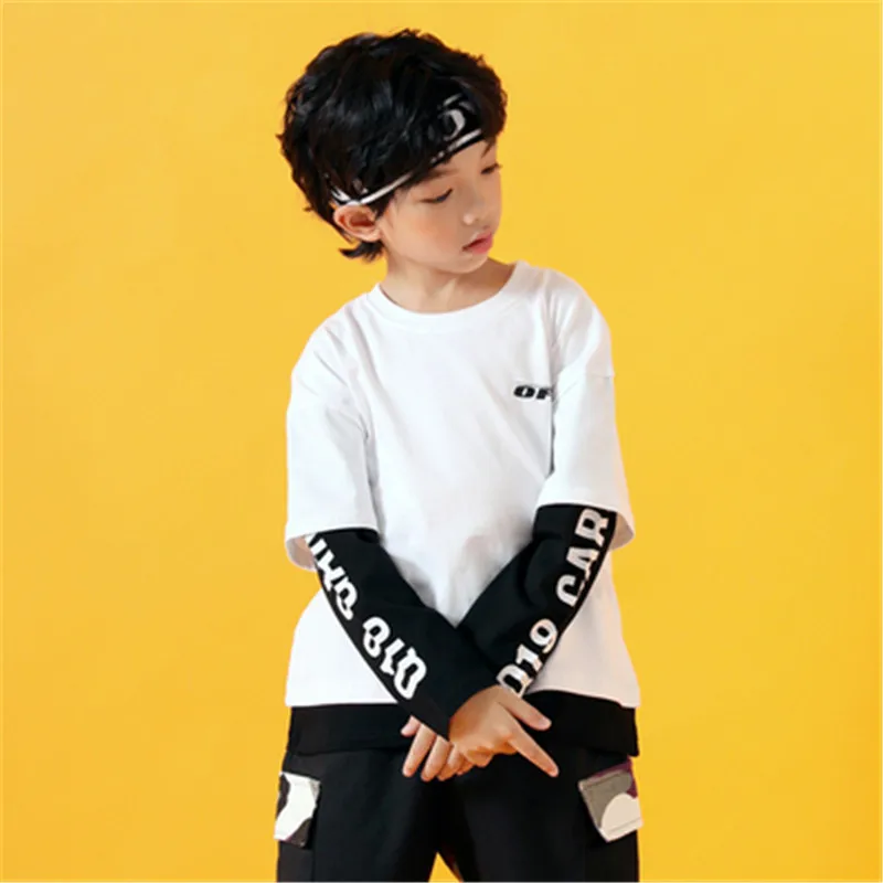 white Tops Детский костюм в стиле хип-хоп, костюм уличных танцоров, Джаз одежда в стиле хип-хоп с лентами для мальчиков, крутая Одежда для мальчиков, детская спортивная одежда, джемперы - Цвет: white Tops