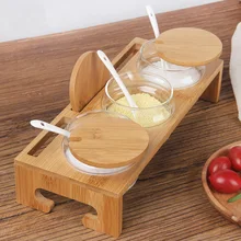 Lan leaveland Европейский стиль кухня ежедневного использования набор приправа коробка стекло такие как тени трехсекционный набор бамбуковая рамка