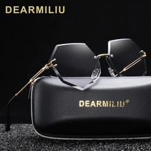 DEARMILIU Brand Designer Round Sunglasses Women Oversized Polygon Gradient Brown Pink Rimless sun glasses For female UV400