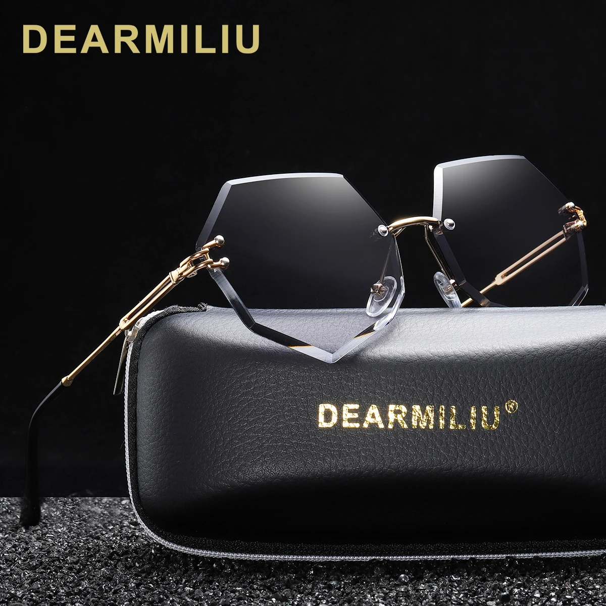 

DEARMILIU Brand Designer Round Sunglasses Women Oversized Polygon 2019 Gradient Brown Pink Rimless sun glasses For female UV400