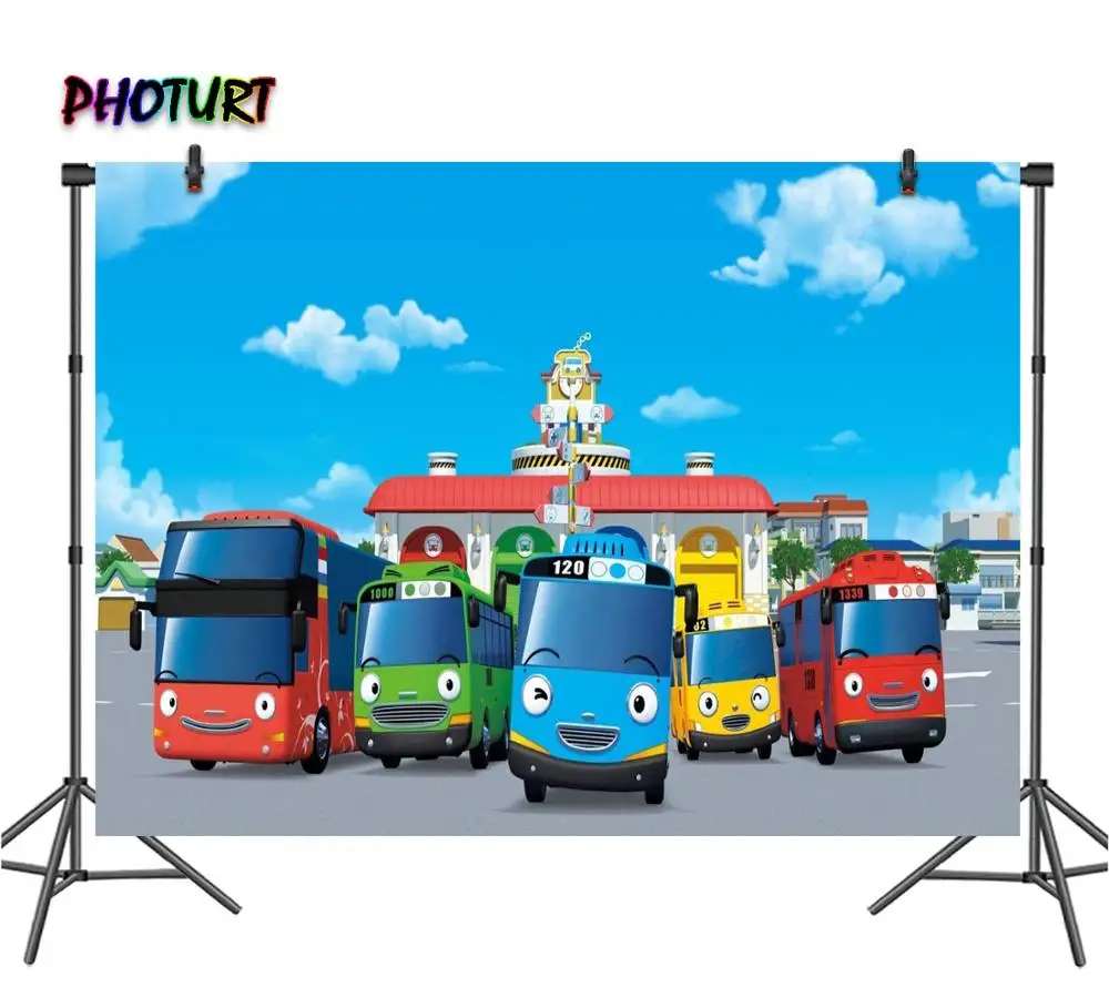 Фотофон маленький автобус тайо фотография Фон Дети День Рождения Вечеринка фон