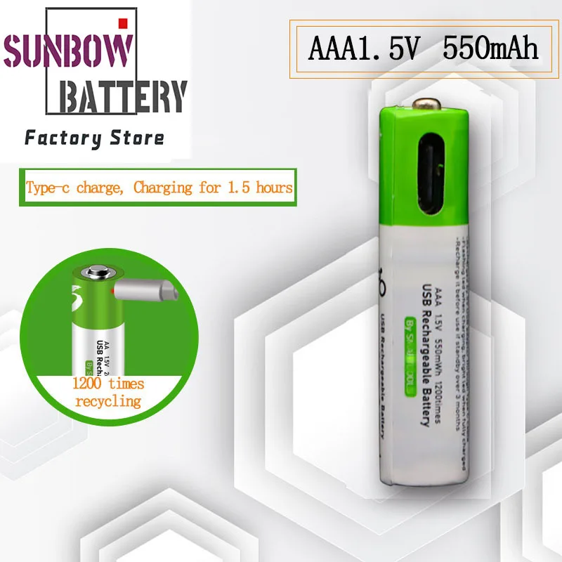 2 шт. 2020 Новый 1 5 V AAA USB Перезаряжаемые Батарея 550 мА/ч литий-ионных батарей с