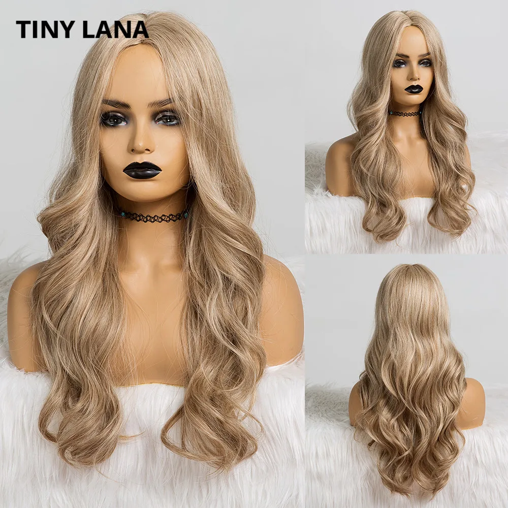 Крошечные LANA длинные Омбре коричневый пепельный блонд температура Синтетические парики для женщин африканская Америка Glueless волнистые косплей волос парик