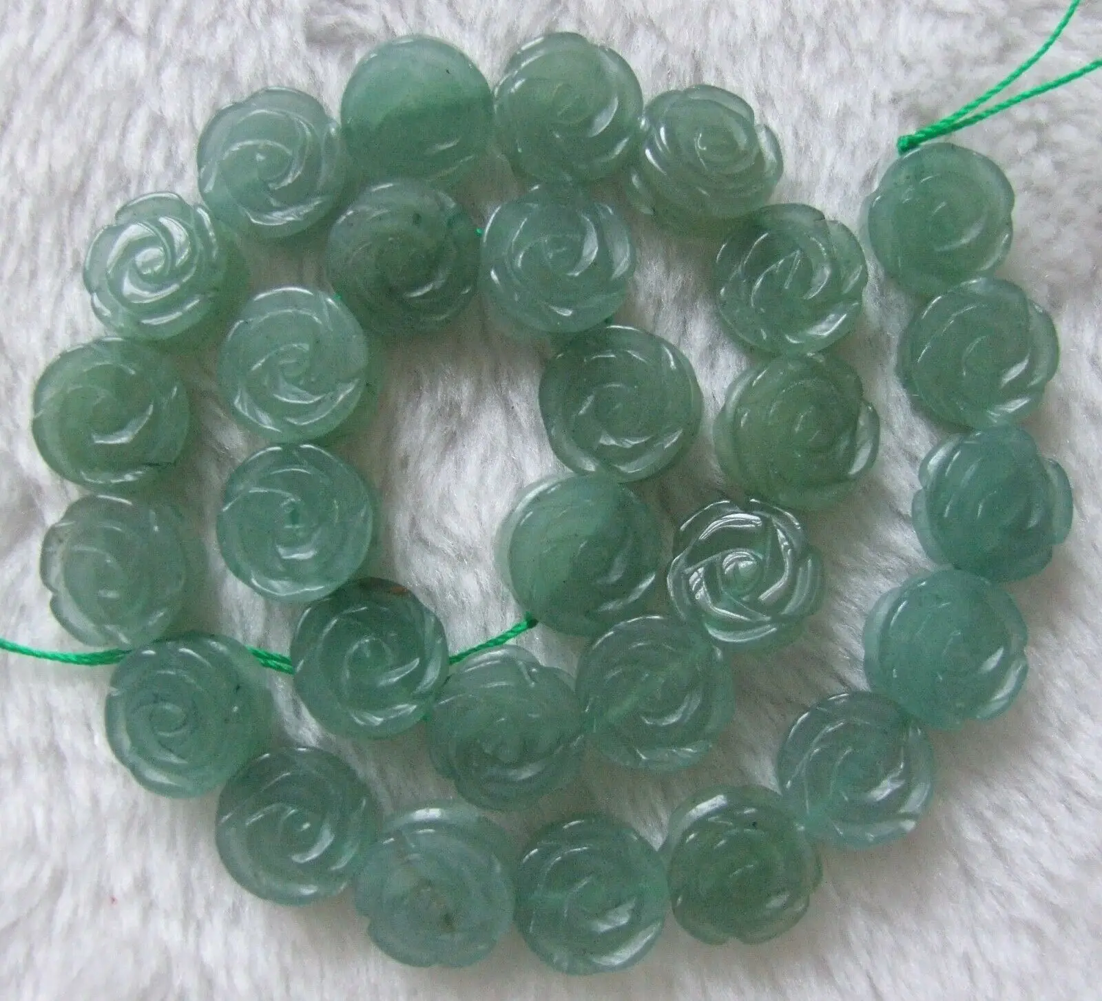 

13mm Natural Green Aventurine Carved Double-sided Flower Loose Beads 15.5Inch