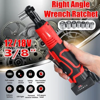 

18V 230RPM Electric Cordless Right Angle Ratchet Wrench with 7 Sockets 6000mAh Rechargeable Li-ion Battery Set for Car Building