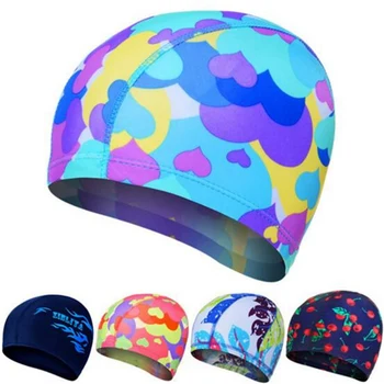 

Print Swimming Cap Waterproof Protect Ears Long Hair Swim Pool Hat For Adults And Kids Training Swim Hat Swimming Caps New