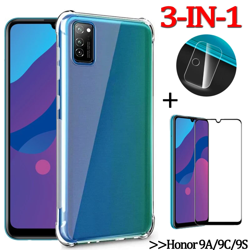 3 в 1 стекло чехол для Honor 9A/9C/9S ТПУ 9C Huawei Honor9S хонор 9 а хуавей с на 9с 9а чехлы