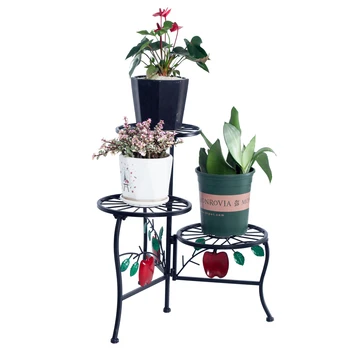 

Apple Plant Stand Shelf Holds 3-Flower Pot Plant Pot Stand Decoration for Indoor Outdoor Garden Black