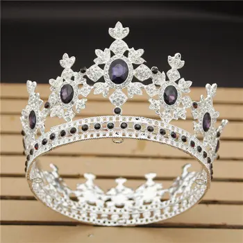 

Baroque Wedding Crown for Queen Wedding Tiaras Purple Crystal Diadem Pageant Hair Jewelry Bridal Headdress