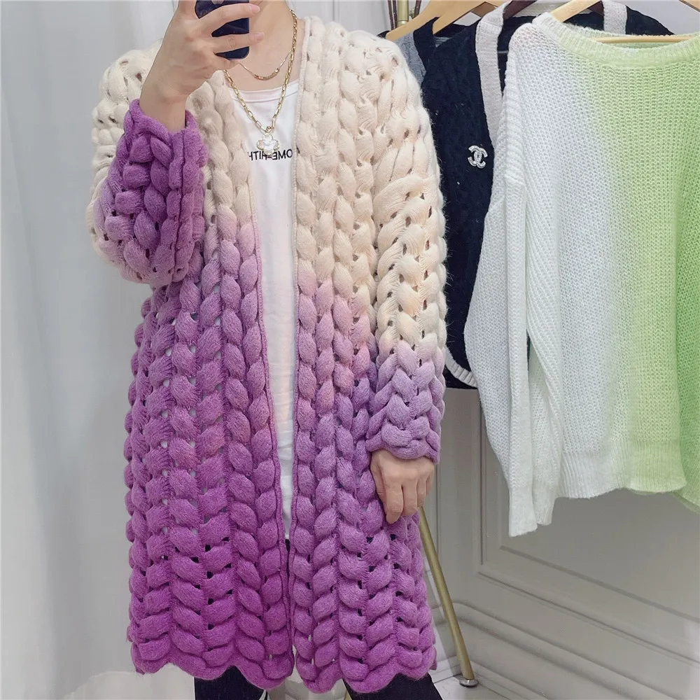Long Knitted Cardigan Casual V Neck Sleeve Hollow Out Jumper Autumn Winter Oversize Women Sweater Coat | Женская одежда