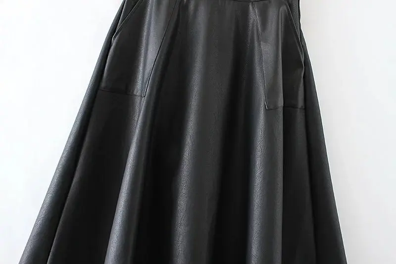 Модные женские толстые теплые осенние зимние юбки из искусственной кожи PU леди с высокой талией трапециевидной формы миди черная роскошная юбка с подкладкой