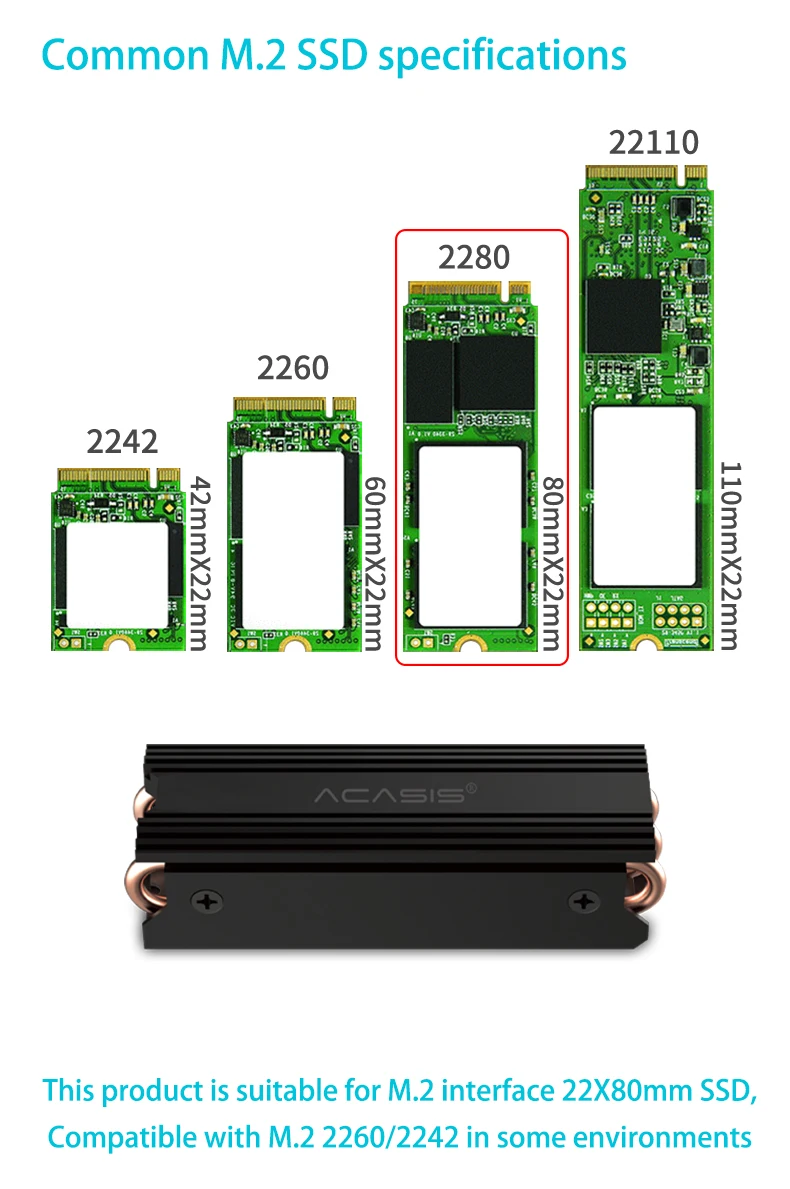 ACASIS M.2 NGFF SSD Heatsink NVME 2280 Solid State Disk Drive Radiator Cooler Cooling Pad Ventilador for Desktop PC usb hdd external box