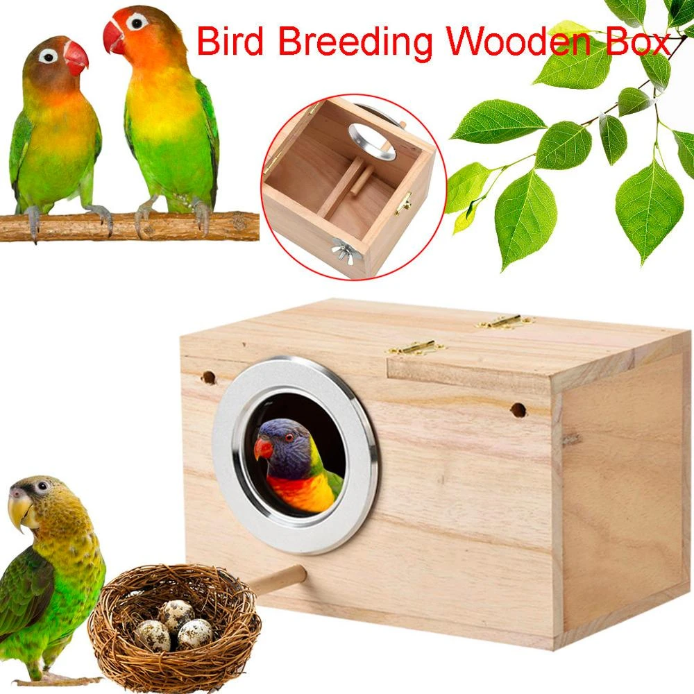 Wooden Bird Cage Nesting Box Breeding Hatching Nest For Parakeet