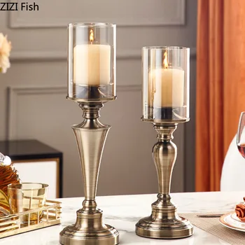 

Nordic Vintage Home Decor Party Candelabra Golden Wrought Iron Candle Holders Wedding Centerpieces Decoration Retro Candlestick
