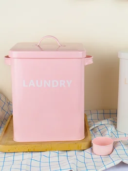 

Square Rice Storage Box Covered Seal Strip Washing Powder Bucket Milk Powdered Snacks Dog/cat Food Barrel with Spoon Household