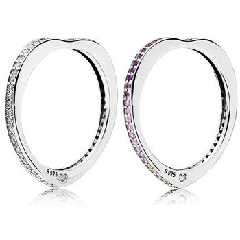 

Authentic 925 Sterling Silver Ring Sparkling Arcs of Love with crystal Rings For Women Wedding Party Gift Fine Europe Jewelry
