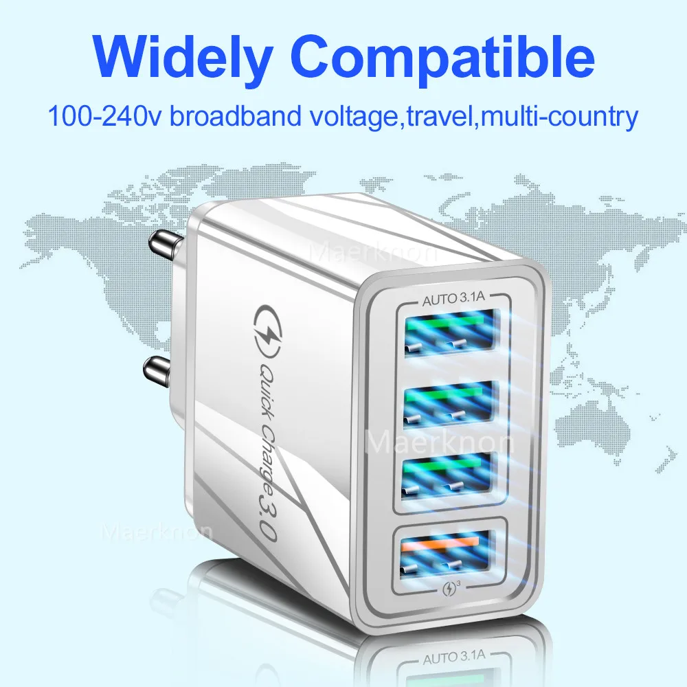 60 Вт Быстрая зарядка 3,0 USB зарядное устройство для телефона настенное 4 порта QC3.0 Быстрая Зарядка адаптер для iPhone X samsung s9 A50 Xiaomi EU US зарядное устройство