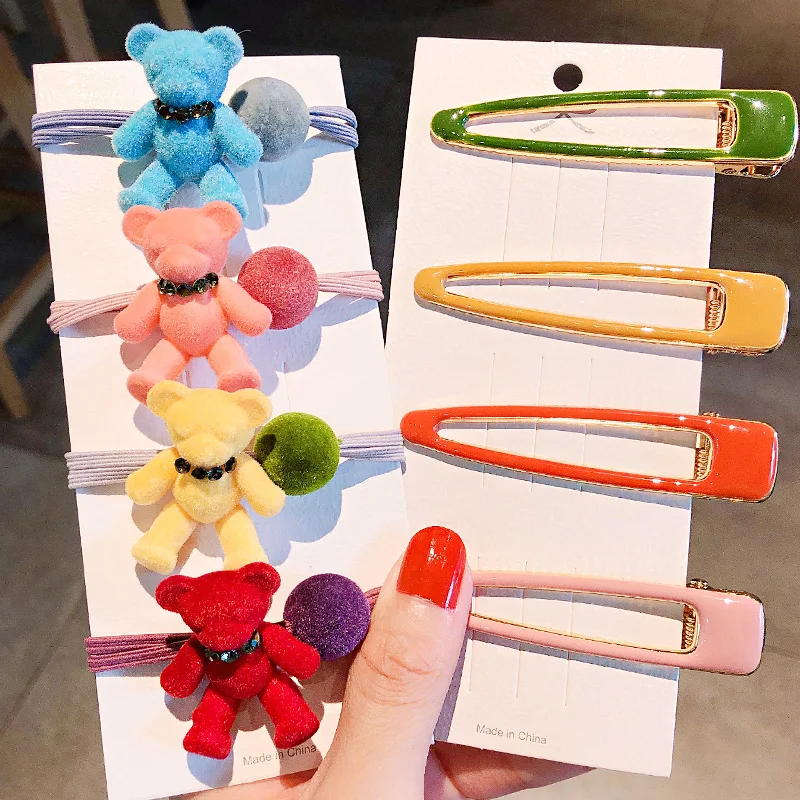 

2PCS/Set New Girls Cute Cartoon Bear Elastic Hair Bands Waterdrop Shape Hairpins Hair Holder Headband Fashion Hair Accessories