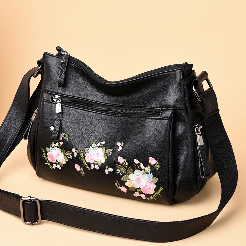 

High quality Soft PU Women Messenger Bags Luxury embroidery women Crossbody Bags Brand Designer shoulder bags gift for wife