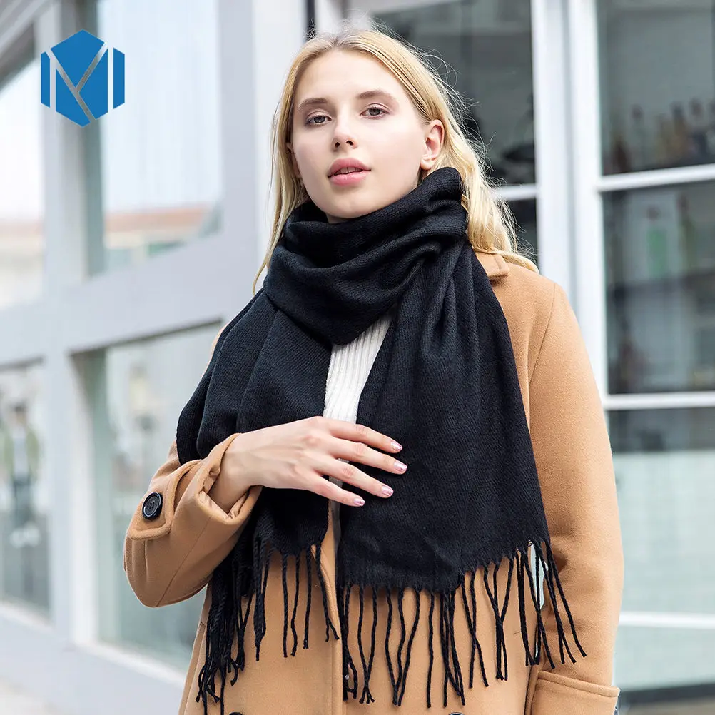 H miya Mona Модный женский шарф, шерстяной теплый кашемировый зимний шарф, Женская шаль, Клетчатое одеяло, элегантный шарф для женщин - Цвет: Black  190 35cm