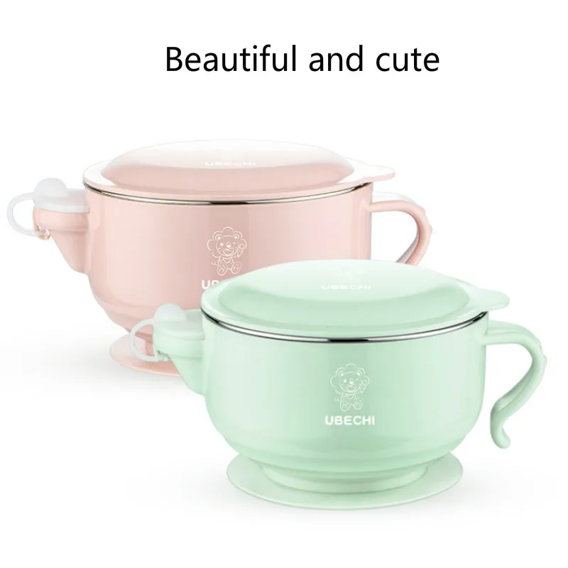 

500ml Ins Child Bowl Water Injection Thermos Rice Noodle Bowl Baby Stainless Steel Tableware Double-Layer Small Pot Cute Dishes