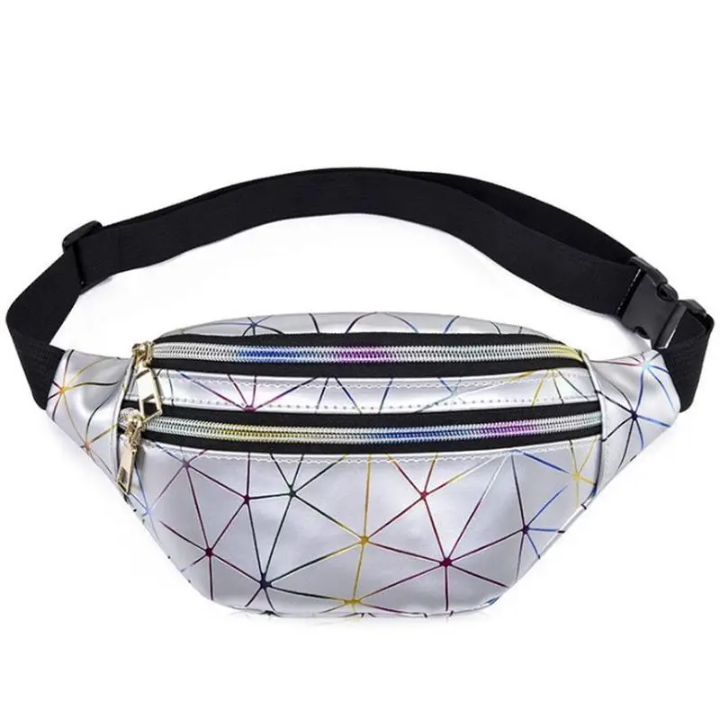 Лазерная голографическая поясная сумка женская розовая Серебряная Женская