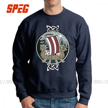 

Scenic Nordic Vikings Dragon Boat Men Sweatshirt Fun Cotton Crew Neck Pullovers Brand Hoodies Clothing