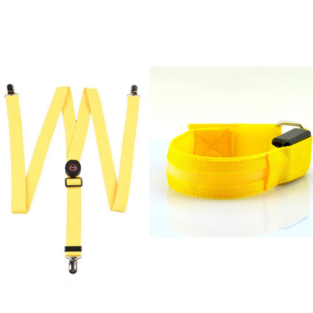 yellow set Регулируемый браслет, ремешок на руку, светящийся браслет, светодиодные подтяжки, мигающий светильник на подтяжках для активного отдыха, ночного велоспорта, бега, верховой езды - Цвет: yellow set