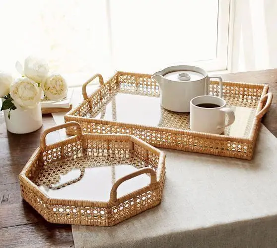

Trays decorative Handmade polygonal rattan tray with handle
