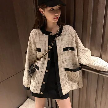 

Women Lady Long Sleeve Button Plaid Pattern Coat with Pockets for Autumn Party IK88