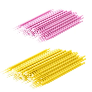 

200 Pcs Disposable Swab Applicator Micro-Brush Eyelashes Extension Mascara Tools, 100 Pcs Yellow & 100 Pcs Pink