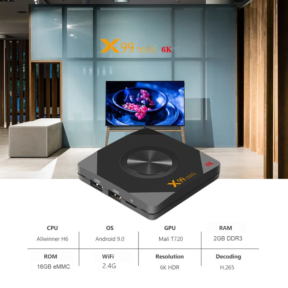 Смарт ТВ приставка Android 9,0X99 Мини Allwinner H6 четырехъядерный 64 бит UHD 4K медиаплеер 6K VP9 H.265 2,4G/5G двухдиапазонный WiFi приставка ТВ