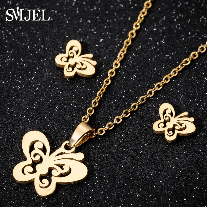 SMJEL, матовые серьги-бабочки из нержавеющей стали для женщин и девочек, милые серьги в виде животных, модные украшения - Окраска металла: Gold Set 3