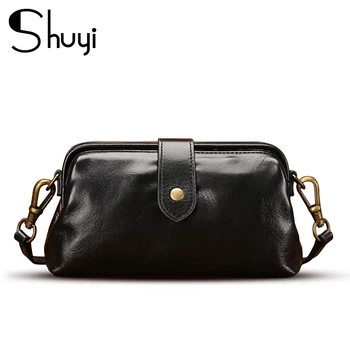 

100% first layer cowhide female messenger bag 2020 new black women's shoulder bag retro handmade doctor bag ladies crossbody bag