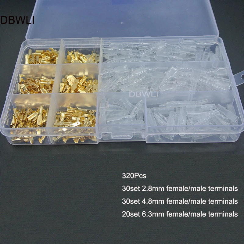 320 pcs Gold 120/320 шт./компл. утепленная мобильное радио VHF провода обжимных разъёмов, коннекторов для 2,8/4,8/6,3 мм лопата с разъемами «Мама» и «комплект - Цвет: 320 pcs Gold