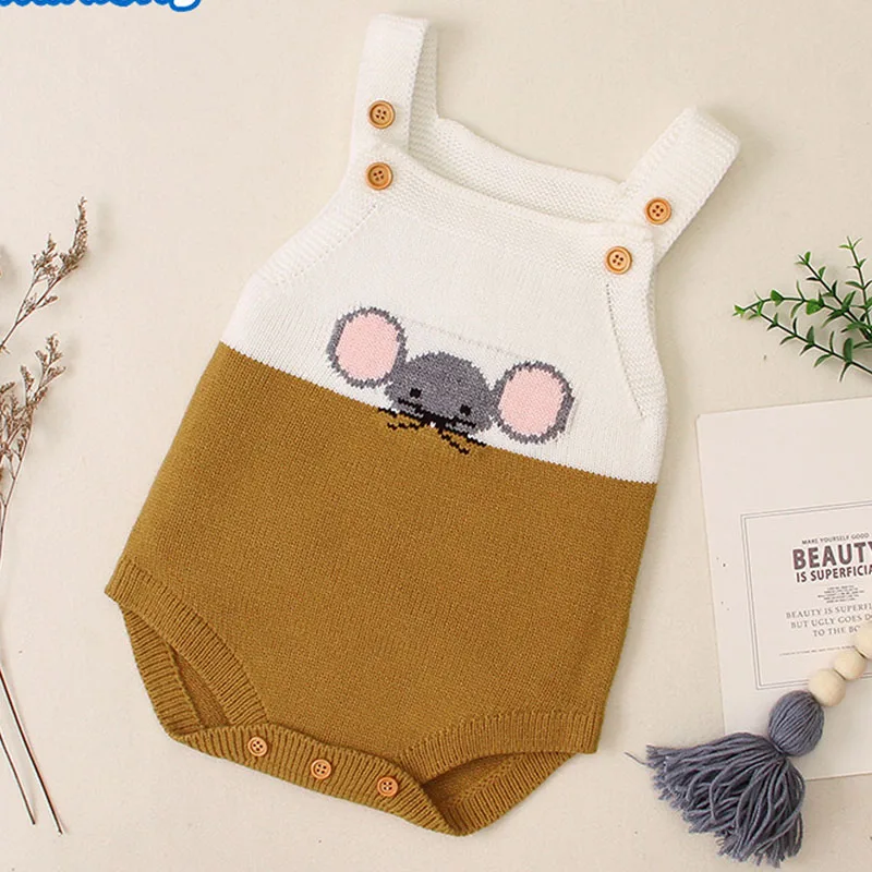 Autumn Winter Kids Baby Girls Boys Sweater Bodysuit Sleeveless Camisole Little Mouse Knit Jumpsuits Clothes
