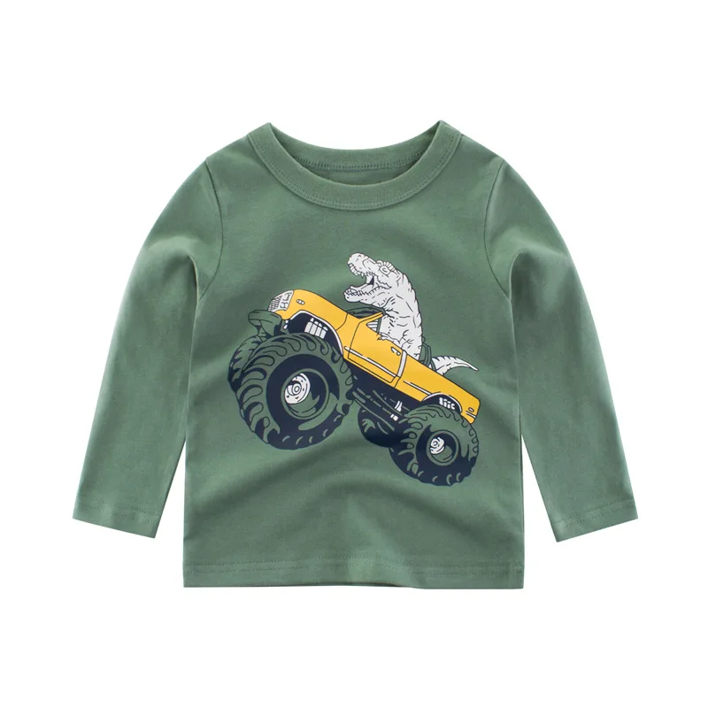 Футболка для мальчиков от 2 до 7 лет, Детские хлопковые Осенние футболки с длинными рукавами и рисунком динозавра для мальчиков, футболки для мальчиков весенняя одежда