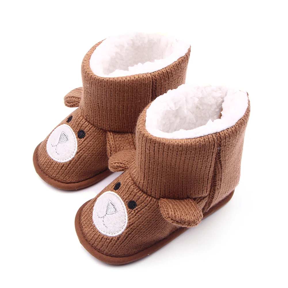Сапоги для малышей с милым медведем; теплая зимняя обувь для новорожденных; обувь с рисунком для новорожденных; сапоги для мальчиков и девочек - Цвет: Коричневый