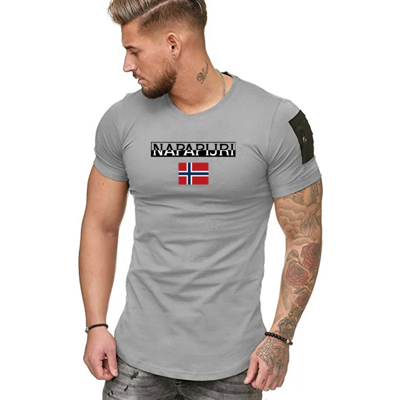 

new Summer Leisure motion men's T-shirt short sleeve T-shirt fashion brandNAPAPIJRI graphics high-quality Zipper Arm T-shirt men