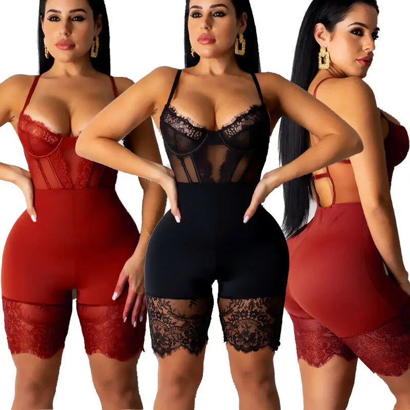 Women Sexy Romper Lace Backless Shorts Jumpsuit Hollow Out Playsuit Bodysuit