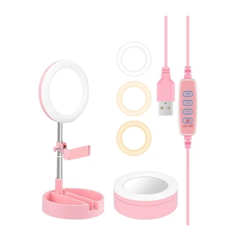 

Desk Live Light with Phone Holder Universal Selfie Ring Light with Make Up Mirror Photography Lamp LED Light