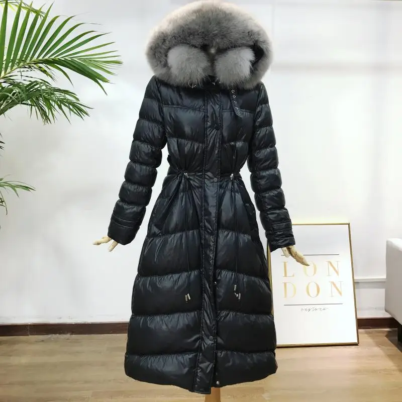 Натуральный Лисий меховой воротник зимняя куртка женская пуховая куртка Толстая теплая белая пуховая парка с капюшоном зимнее пальто для женщин