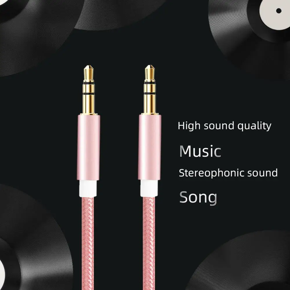 Nylon Jack Audio Cable 3.5 mm to 3.5mm Aux Cable 2m 3m Male to Male Kabel Gold Plug Car Aux Cord for Phone