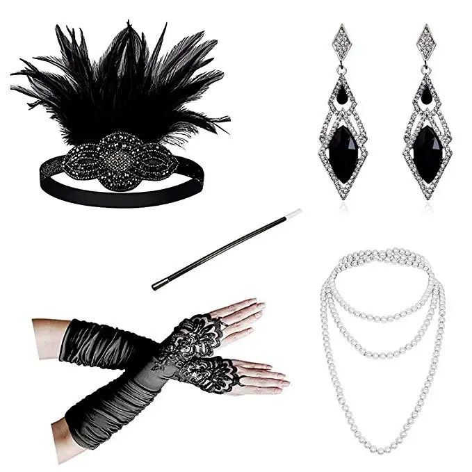 Ecoparty 1920s Женские аксессуары 20s Хлопушка Костюм Gasty повязка на голову серьги ожерелье перчатки держатель для сигарет