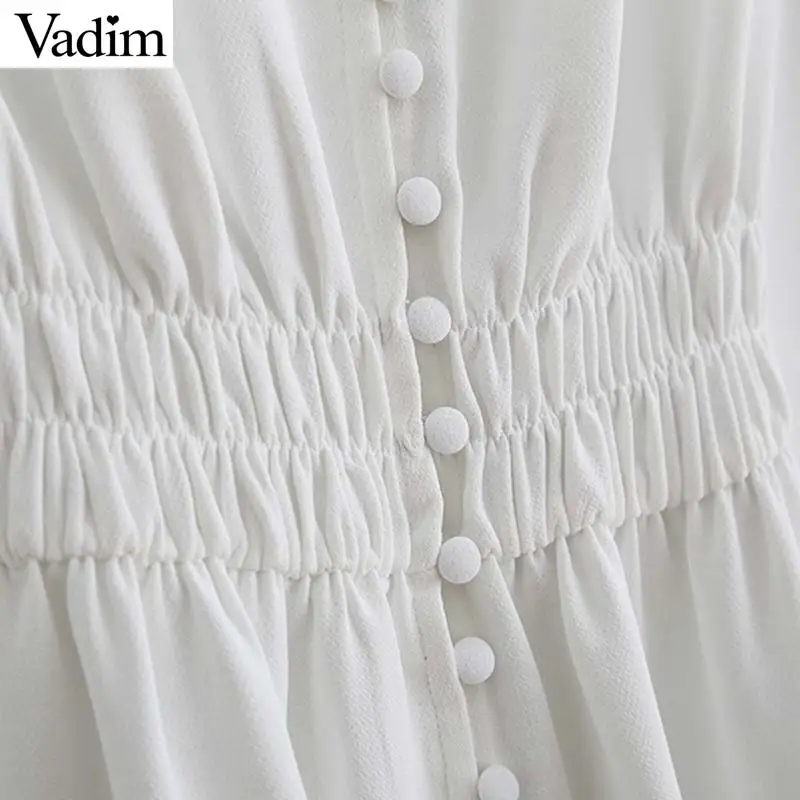 Женское элегантное платье vadim, белое платье, v-образный вырез, пуговицы, украшенное длинным рукавом, эластичная талия, модные платья трапециевидной формы, vestidos QC633