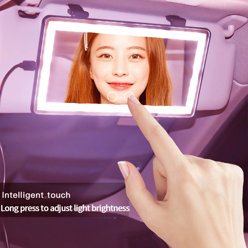 Car makeup mirror two colors adjustable light makeup mirror touch screen fill light lamp mirror USB 4