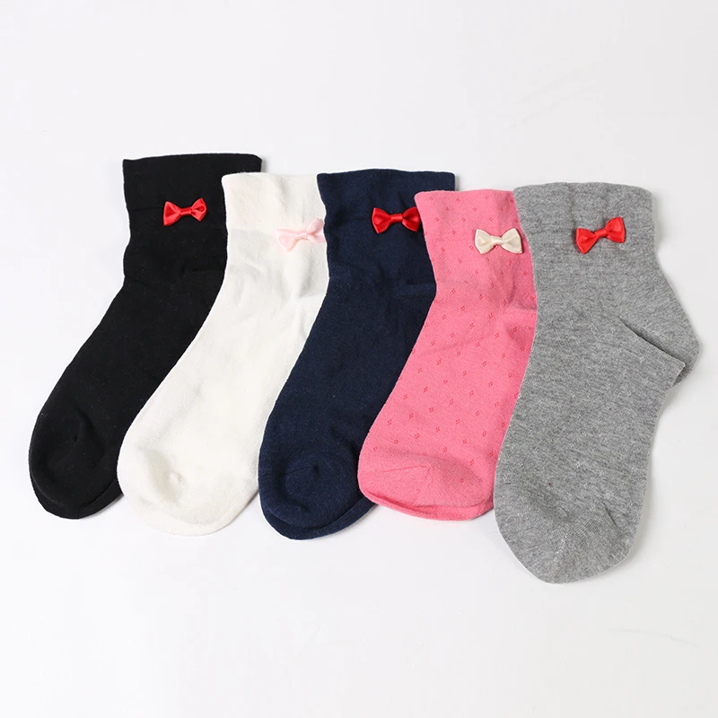 DONG AI Elegant Lady Bow Socks Women Design Cotton Woman Socks Luxury Soild Color Socks Funny