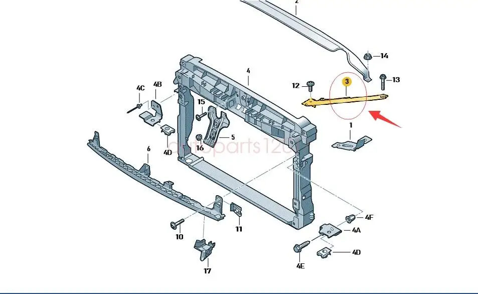 Новый кронштейн с сердечником радиатора для VW Golf 13-18 5G0805932 | Автомобили и