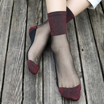 

Sexy Lace Mesh Fishnet Socks Transparent Stretch Elasticity Funny Ankle Glass Socks Net Yarn Thin Women Cool Shiny Silk Socks