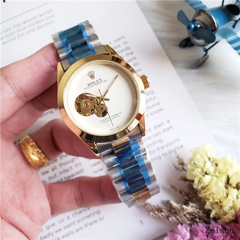 

rolex- Fashion Brand Automatic Mechanical Watches Men's Waterproof Skeleton Wrist Watch With women men Leather strap 1898